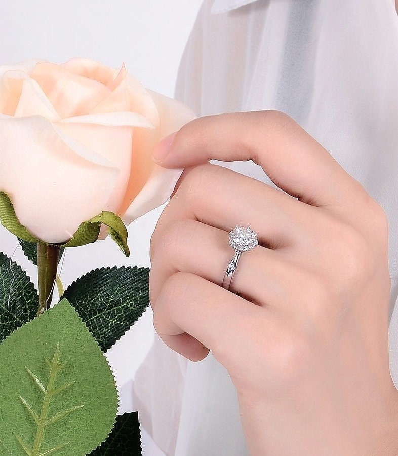 J222 1 Carat Top Grade Moissanite Ring, Classic Style, Sterling Silver Rings for Women, Handmade Wedding Engagement Gift For Her