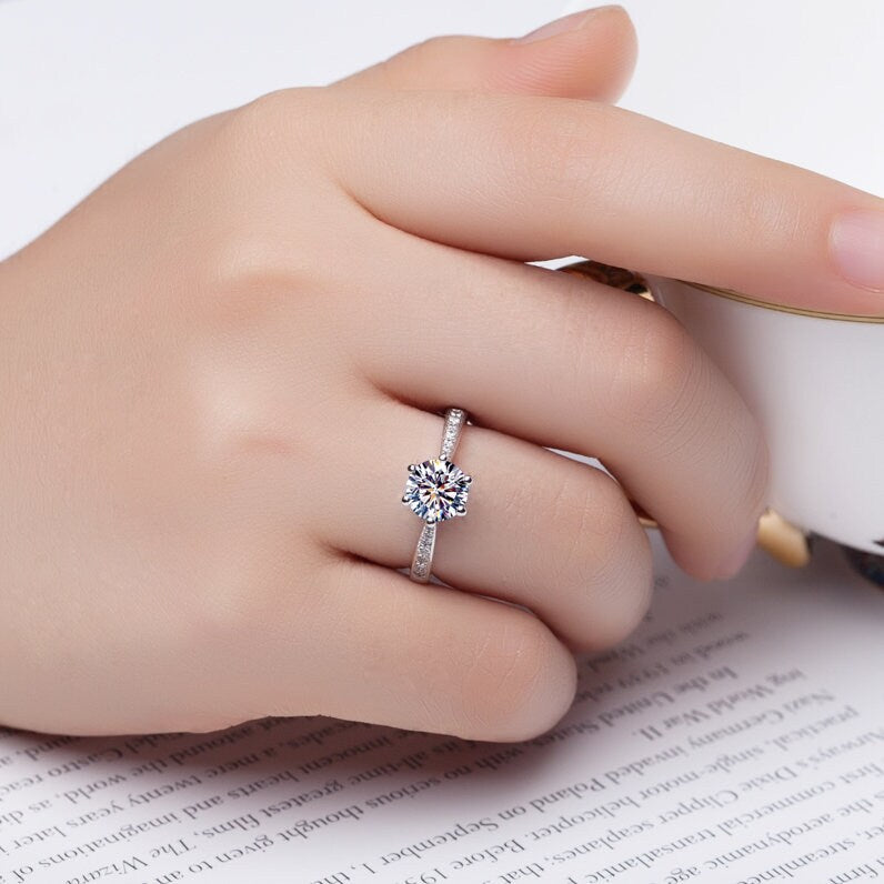 J230 1 Carat Top Grade Moissanite Ring, Classic Style, Sterling Silver Rings for Women, Handmade Wedding Engagement Gift For Her