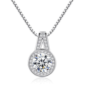 1 Carat Moissanite Pendant Necklace, Free Chain, Sterling Silver With 18K White Gold Plating, Handmade Engagement Gift  For Women Her