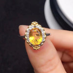 Load image into Gallery viewer, Natural Yellow Citrine Ring Pendant, Silver Ring Pendant, November Birthstone, Engagement Cocktail Wedding Ring, Art Deco Aesthetic
