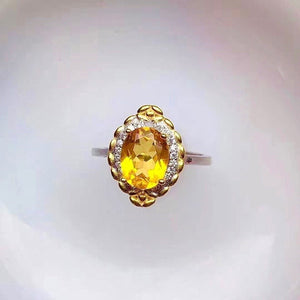 Natural Yellow Citrine Ring Pendant, Silver Ring Pendant, November Birthstone, Engagement Cocktail Wedding Ring, Art Deco Aesthetic