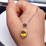 Load image into Gallery viewer, Natural Yellow Citrine Necklace, Sterling Silver, Free Chain, November Birthstone, Handmade Engagement Gift For Women Her
