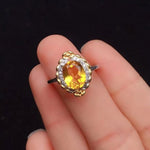 Load image into Gallery viewer, Natural Yellow Citrine Ring Pendant, Silver Ring Pendant, November Birthstone, Engagement Cocktail Wedding Ring, Art Deco Aesthetic

