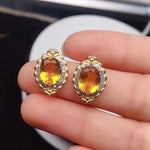 Load image into Gallery viewer, Natural Yellow Citrine Earrings, Sterling Silver, November Birthstone, Handmade Engagement Gift For Women Her

