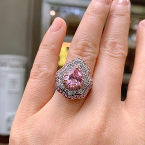Tourmaline/Diamond Ring, Created Gemstone, Rings for Women, Handmade Wedding Engagement