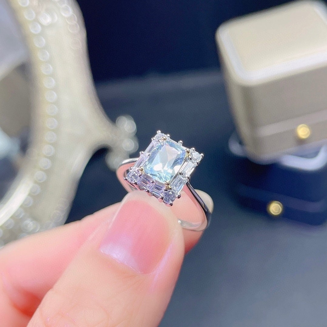 Natural Sky Blue Topaz Ring, S925 Sterling Silver, November Birthstone, Handmade Engagement Gift For Women Her