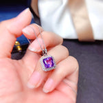 Load image into Gallery viewer, Natural Purple Amethyst Pendant Ring Set, Asscher Cut, Sterling Silver, Free Chain, February Birthstone, Handmade Engagement Gift For Wome
