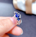 Load image into Gallery viewer, J279 Natural Blue Sapphire Ring, Sterling Silver With 18K White Gold Plating, September Birthstone, Engagement Wedding, Gift  For Women
