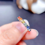 Load image into Gallery viewer, J290 Natural Rainbow Sapphire Ring, Sterling Silver With 18K White Gold Plating, September Birthstone, Handmade Engagement Gift For Women Her
