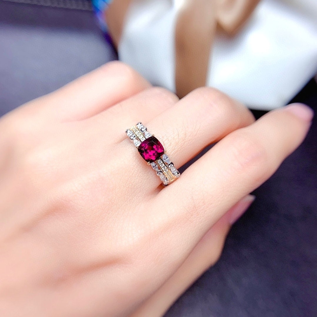 J295 Natural Red Pyrope Garnet Ring, January Birthstone, Sterling Silver Rings, Handmade Engagement Gift For Women Her