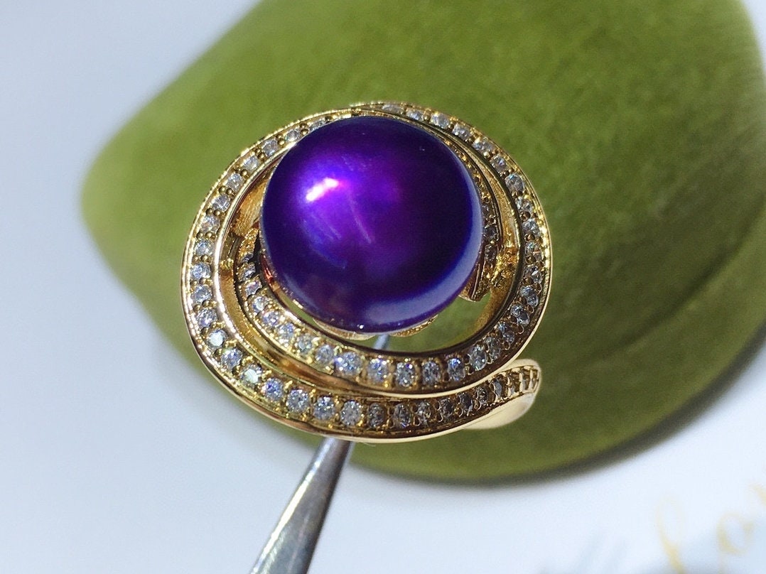 Natural Purple Pearl Ring, Purple Rings, June Birthstone, Handmade Engagement Gift For Women Her