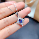 Load image into Gallery viewer, J303 Natural Blue Sapphire Ring Pendant Set, Sterling Silver, September Birthstone, Engagement Wedding, Gift  For Women
