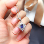 Load image into Gallery viewer, J303 Natural Blue Sapphire Ring Pendant Set, Sterling Silver, September Birthstone, Engagement Wedding, Gift  For Women
