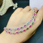 Load image into Gallery viewer, Natural Rainbow Tourmaline  Bracelet, Sterling Silver With 18K White Gold Plating, September Birthstone, Engagement Wedding, Gift  For Women
