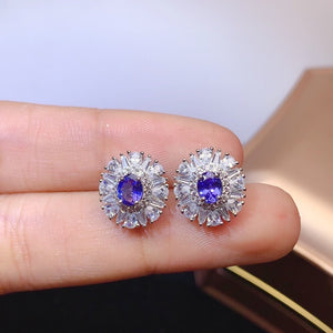 Natural Blue Tanzanite Earrings, White Gold Plated Sterling Silver Earrings for Women, Engagement Wedding Earrings
