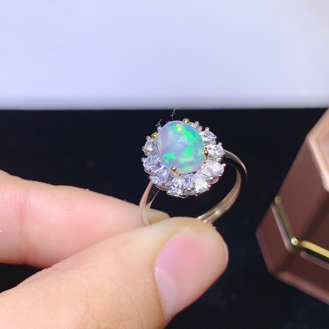 J307 Natural Opal Ring, Sterling Silver Ring, October Birthstone, Handmade Engagement Gift For Women Her