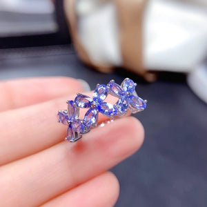 J311 Natural Blue Tanzanite  Ring, Sterling Silver With 18K White Gold Plating, September Birthstone, Engagement Wedding, Gift  For Women