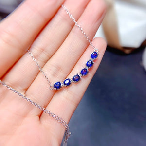 Natural Blue Sapphire Necklace, Sterling Silver With 18K White Gold Plating, September Birthstone, Engagement Wedding, Gift  For Women