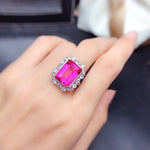 Load image into Gallery viewer, Natural PinkTopaz Ring Pendant, Emerald Cut, Silver Ring Pendant, November Birthstone, Engagement Cocktail Wedding Ring, Art Deco Aesthetic
