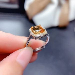 Natural Citrine Ring, Asscher Cut, November Birthstone, Sterling Silver Rings For Women, Handmade Wedding Engagement Gift For Mum Her