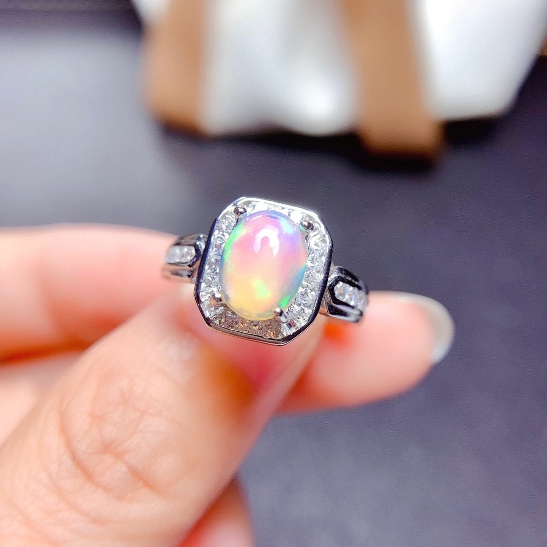 J277 Natural Opal Ring, Sterling Silver Ring, October Birthstone, Handmade Engagement Gift For Women Her