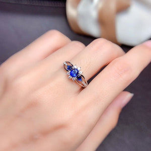 J279 Natural Blue Sapphire Ring, Sterling Silver With 18K White Gold Plating, September Birthstone, Engagement Wedding, Gift  For Women