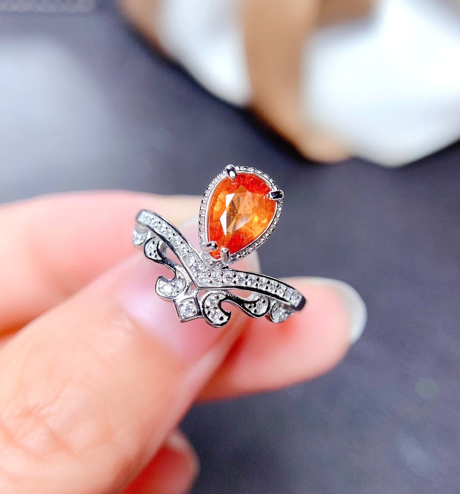 J286 Natural Fanta Garnet Ring, January Birthstone, Sterling Silver Rings, Handmade Engagement Gift For Women Her
