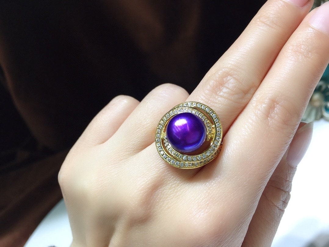 Natural Purple Pearl Ring, Purple Rings, June Birthstone, Handmade Engagement Gift For Women Her