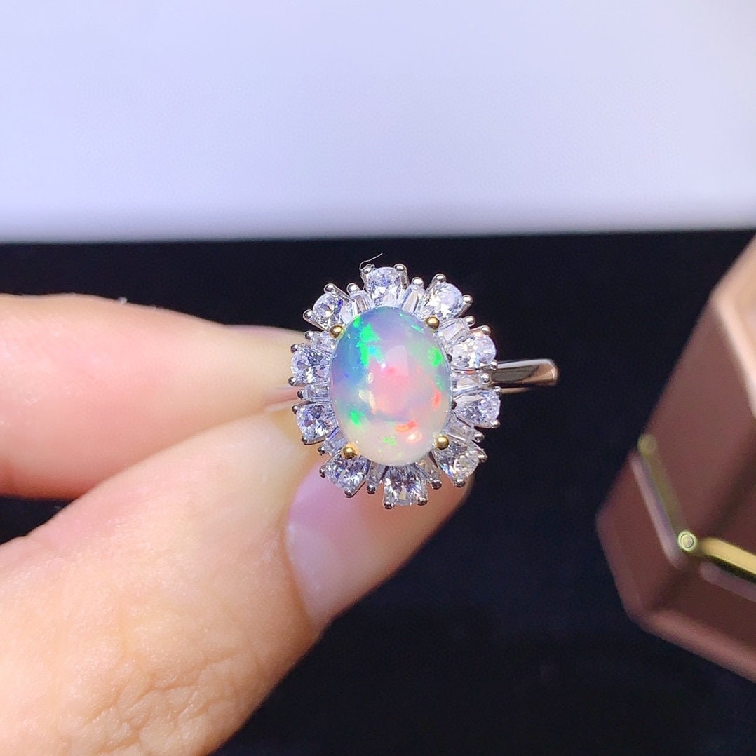 J307 Natural Opal Ring, Sterling Silver Ring, October Birthstone, Handmade Engagement Gift For Women Her