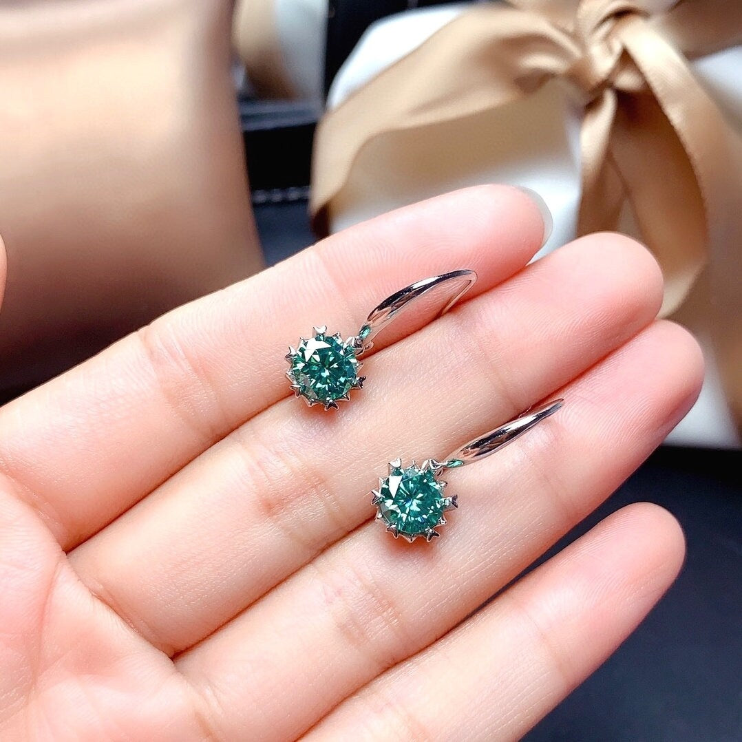 1ct+1ct Top Grade  Shinning Moissanite Earrings, Sterling Silver With 18K White Gold Plating, Handmade Engagement Gift  For Women Her