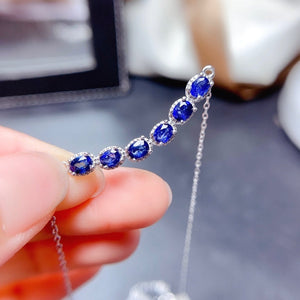 Natural Blue Sapphire Necklace, Sterling Silver With 18K White Gold Plating, September Birthstone, Engagement Wedding, Gift  For Women
