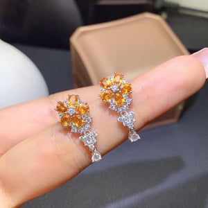 Natural Yellow Sapphire Earrings, September Birthstone, White Gold Plated Sterling Silver Earrings for Women, Engagement Wedding Earrings