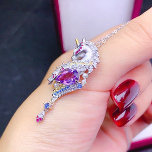 Natural Purple Amethyst Pendant, Sterling Silver Pendant, Unicorn, February Birthstone, Handmade Engagement Gift For Women Her
