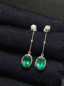 Natural Green Columbia Emerald Earrings, May Birthstone, Gold Plated Sterling Silver Earrings for Women, Engagement Wedding Earrings