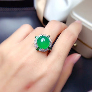 Natural Green Chrysoprase Ring, Handmade  Engagement Statement Wedding, Gift For Women Her