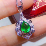 Load image into Gallery viewer, Natural Green Emerald Pendant, Free Silver Chain, Silver Pendant, May Birthstone, Engagement Cocktail Wedding Pendant, Art Deco Aesthetic
