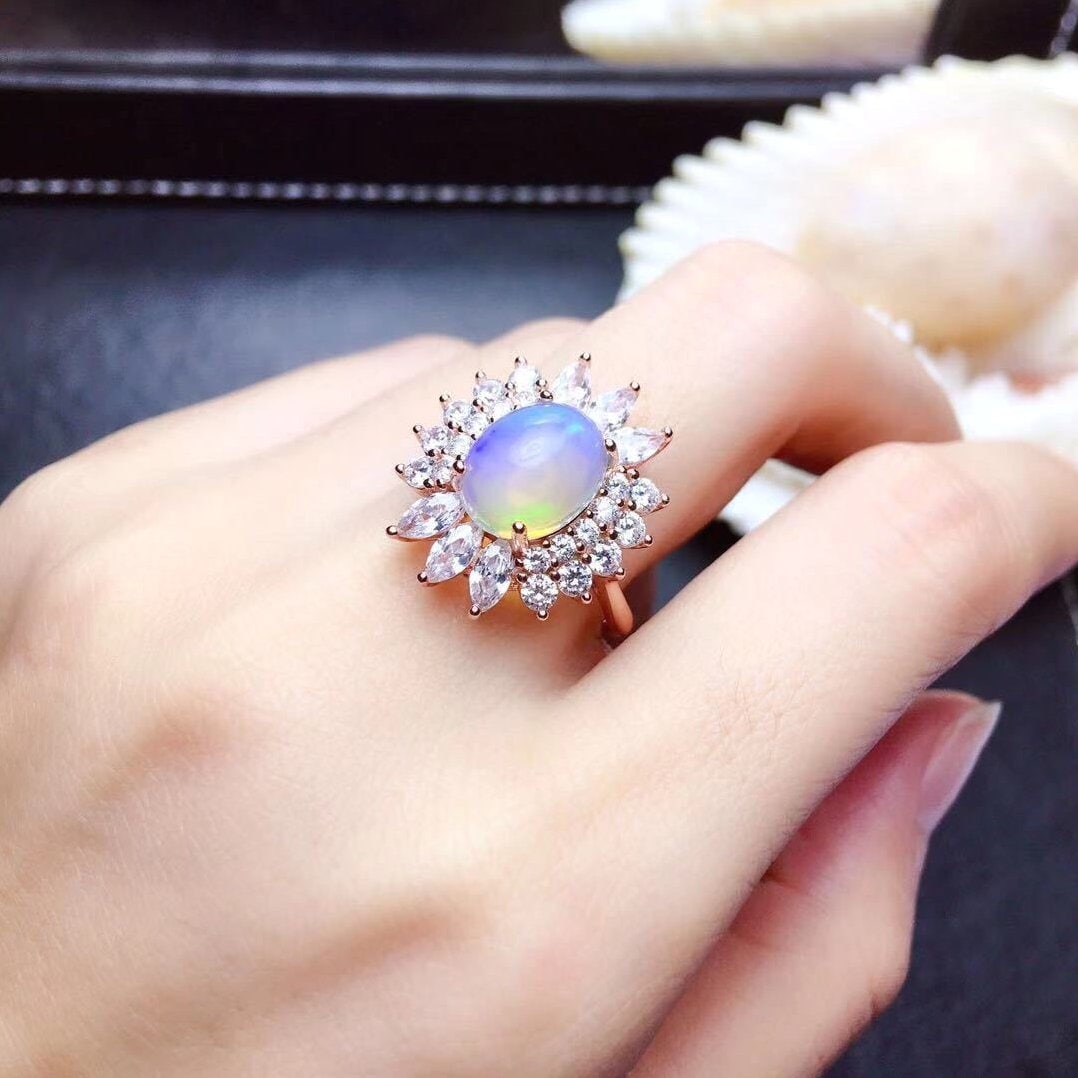 Natural Opal Ring, Sterling Silver Ring, October Birthstone, Handmade Engagement Gift For Women Her