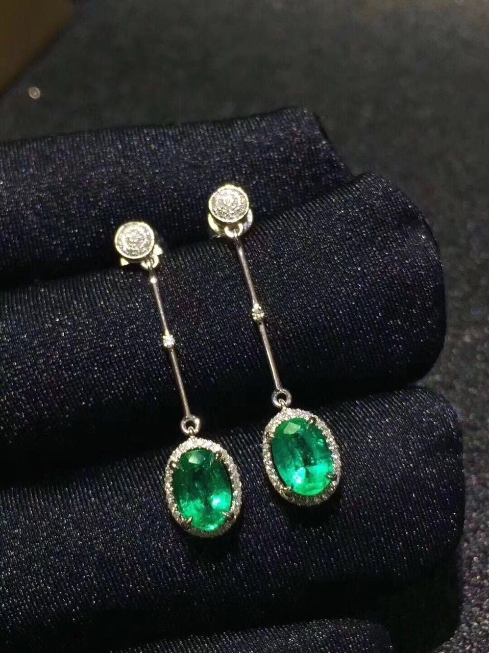 Natural Green Columbia Emerald Earrings, May Birthstone, Gold Plated Sterling Silver Earrings for Women, Engagement Wedding Earrings