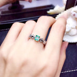 Load image into Gallery viewer, Natural Green Emerald Ring, White Gold Plated Silver Ring, May Birthstone, Engagement Cocktail Wedding Ring, Art Deco Aesthetic
