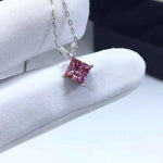 Load image into Gallery viewer, 1 Carat Pink Moissanite Pendant Necklace, Princess Cut, S925 Sterling Silver, Handmade Engagement Gift  For Women Her
