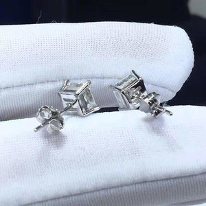 1ct + 1ct Shinning Moissanite Earrings, Princess Cut, S925 Sterling Silver, Handmade Engagement Gift  For Women Her