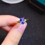 Load image into Gallery viewer, Natural Ceylon Blue Sapphire Ring, September Birthstone, 18K Solid Yellow Gold Genuine Diamond Rings, Handmade Engagement Gift For Women Her
