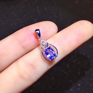 Natural Blue Sapphire Pendant Necklace, 18K White Gold, Diamonds, September Birthstone, Handmade Engagement Wedding, Gift  For Women Her