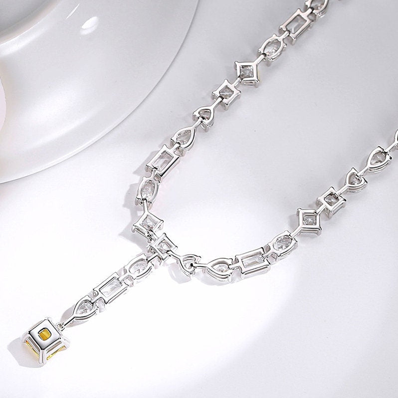 Luxury Simulated Diamond Necklace, Created Gemstone, Necklace for Women, Handmade Wedding Engagement