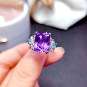 SALE! Natural Purple Amethyst Ring, S925 Sterling Silver, February Birthstone, Handmade Engagement Gift For Women Her