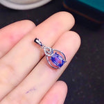 Load image into Gallery viewer, Natural Blue Sapphire Pendant Necklace, 18K White Gold, Diamonds, September Birthstone, Handmade Engagement Wedding, Gift  For Women Her
