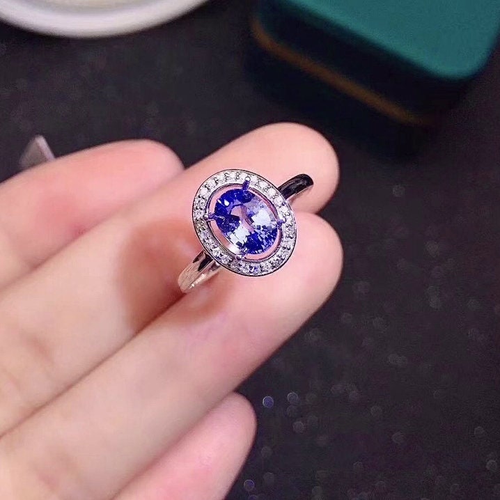 Natural Blue Sapphire Ring, 18K White Gold, Diamonds, September Birthstone, Handmade Engagement Wedding, Gift  For Women Her