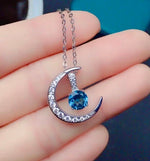 Load image into Gallery viewer, Natural Blue Topaz Pendant,Moon Star,S925 Sterling Silver,February Birthstone,Handmade Engagement Gift For Women Her
