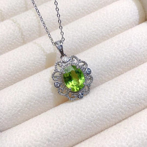 Natural Green Peridot Necklace, August Birthstone, S925 Sterling Silver, Handmade Engagement Gift For Women Her