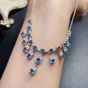 Natural Swiss Blue Topaz Bracelet, November Birthstone, Sterling Silver With 18K Gold Plating, Handmade Engagement Gift For Women Her